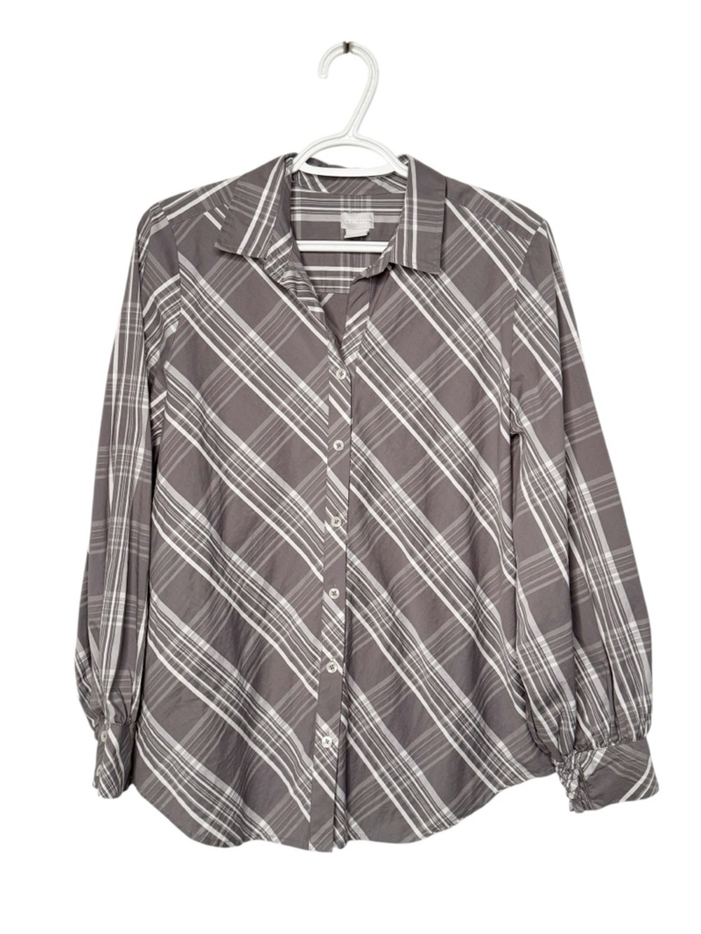 Chico’s Gray White Plaid Button Up Top Size 1/8